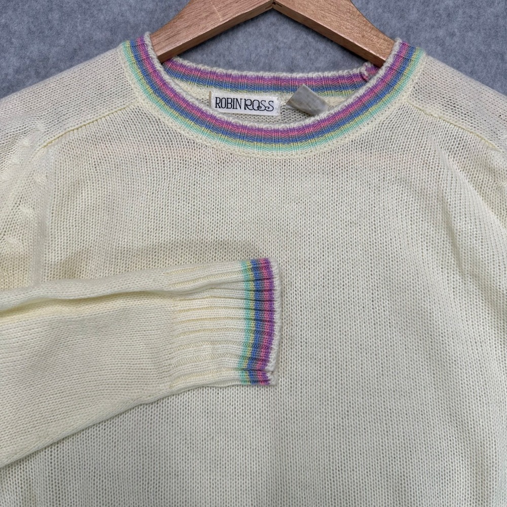 VTG Robin Ross Cream Rainbow Striped Knit Sweater Women's‎ Size M